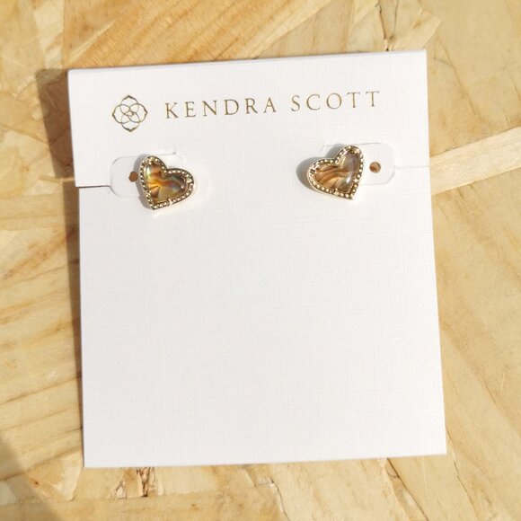 NEW Kendra Scott Ari Heart Abalone Shell Stud Earrings Gold - Picture 1 of 3
